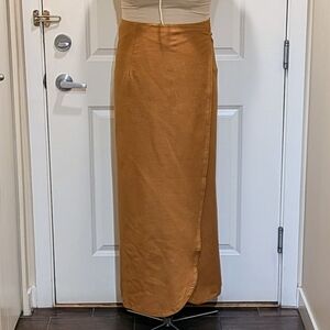 NWOT Beckwoman M Tan 100% Cotton Fully Lined Maxi Wrap Skirt